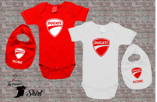Coordinato Body Bavaglino Neonato Ducati Bianco O Rosso + Nome Idea Regalo