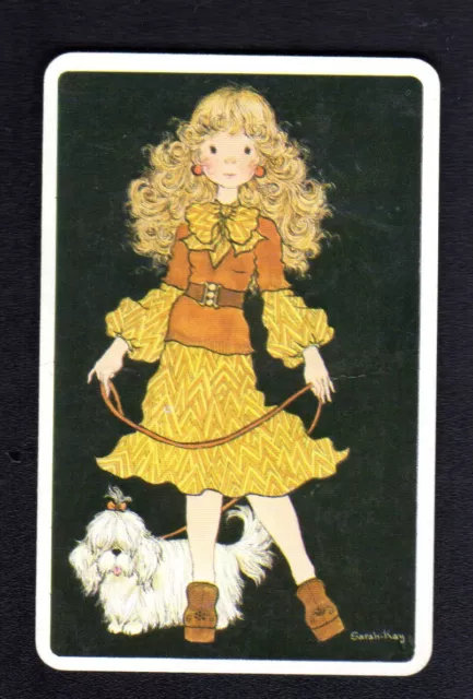 SARAH KAY Swap Card - Pretty Girl with Fluffy White Dog (BLANK BACK)