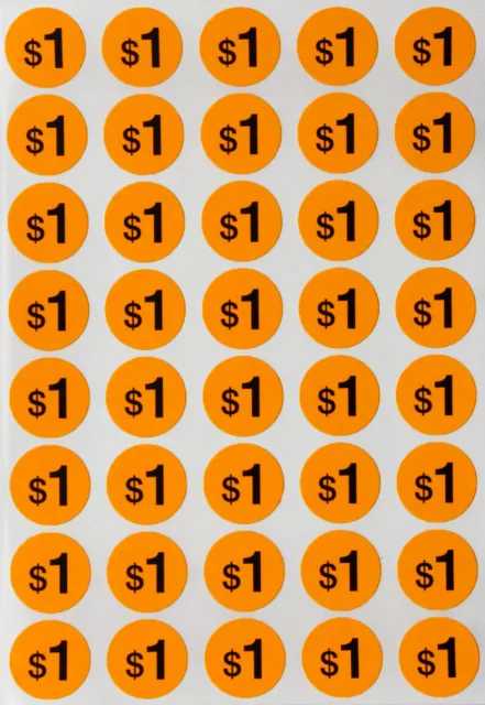 Garage Sale Round Label Neon Orange Dots 19 mm 1040 Pack Preprinted Sticker ¾”