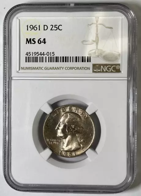 1961 D Quarter Dollars Silver Coinage NGC MS-64