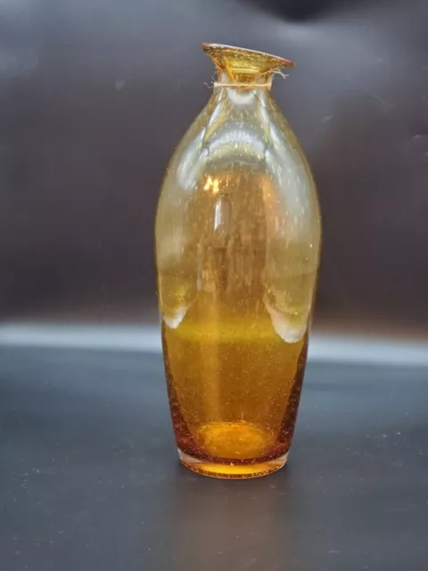 Amber Blown Art Glass Vase With Bubbles