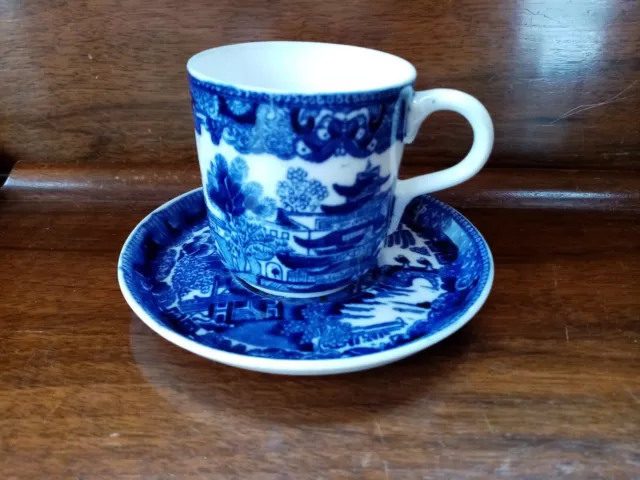 Antique Coalport Bone China Blue & White Willow Pattern Cup & Saucer