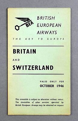 Bea British European Airways & Swissair Airline Timetable Switzerland Oct 1946