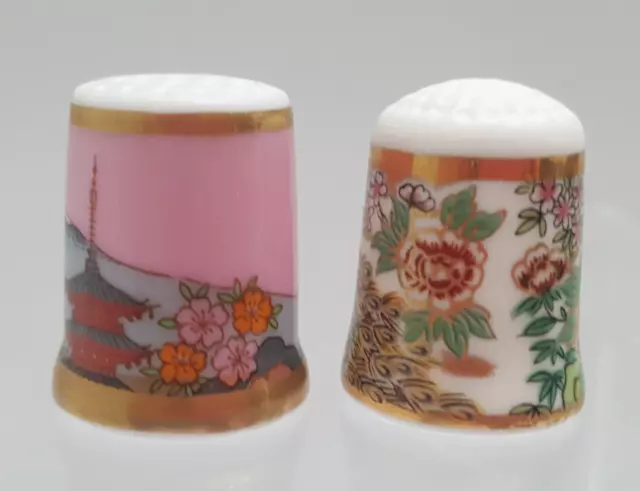 Set of 2 Asian Porcelain Thimble  "Hakutoh & Yamasan" Thimble Collectors Club 2