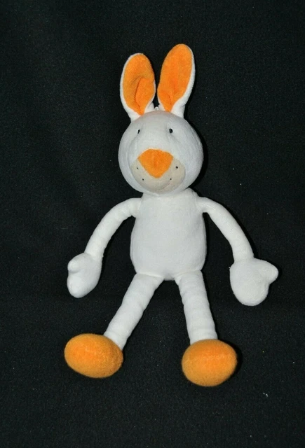 Peluche doudou lapin BABYSUN blanc orange grelot 25/31 cm TTBE