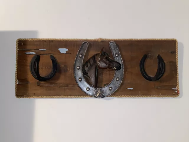 Reclaimed Wood Horseshoe Coat Rack with Two Hooks