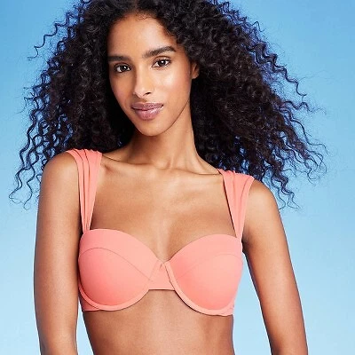 Women's Light Lift Shoulder Cap Straps Bikini Top - Shade & Shore Coral Pink 34C