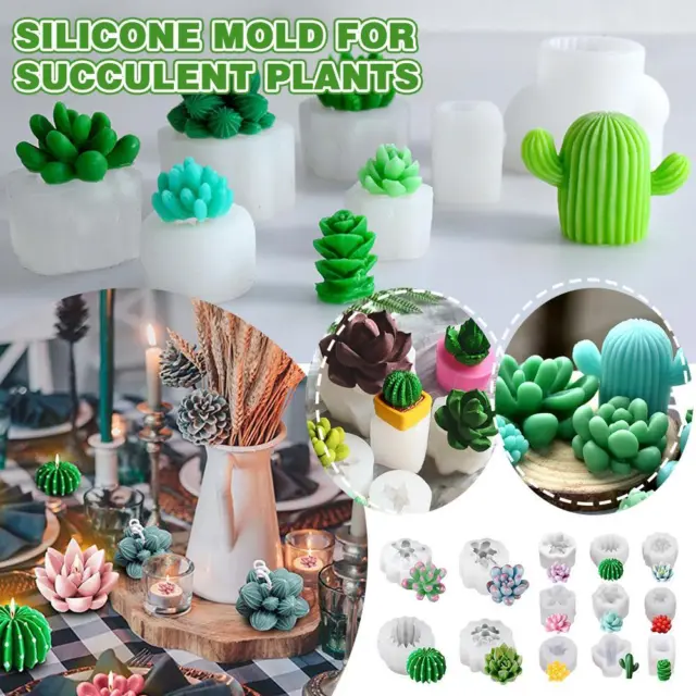 DIY 3D Succulent Silicone Molds Plants Casting Cake Candle Soap Crafts Mould+