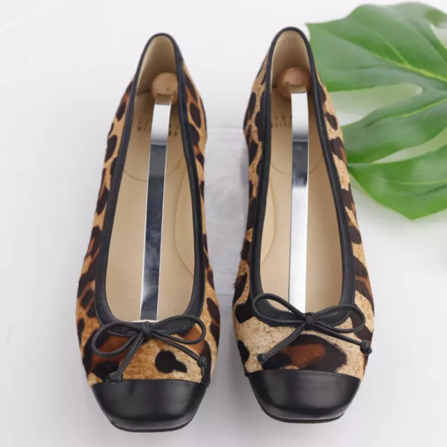 Stuart Weitzman Women's Stringtip Ballet Flat Size 9.5 Leopard Calf Hair Cap Toe