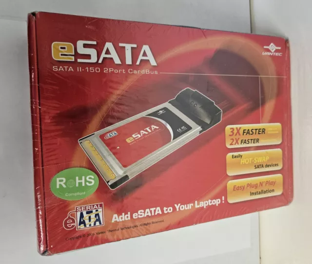 Vantec 2 Port eSATA PCMCIA Card 844767003320 CardBus UGT ST350CB SHIPS FREE