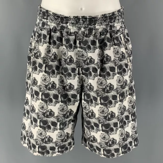 COMME des GARCONS HOMME PLUS Size S Grey Black Floral Cotton Bermuda Shorts