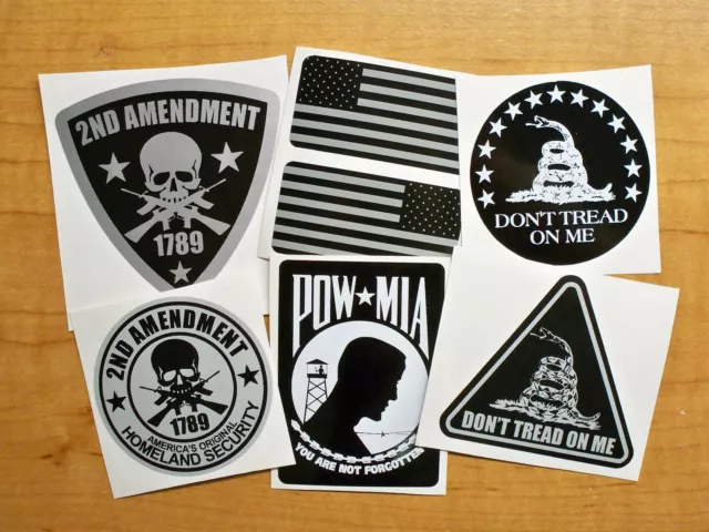 Funny Hard Hat Stickers / Black Ops POW MIA Gadsden 2nd Amendment Flags Decals