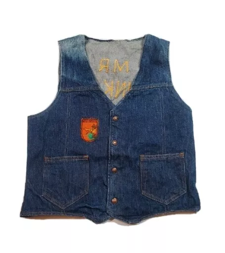 Men's Vintage Handmade Denim Jean Vest W/Patch Retro Painted Mr Punkin Sz S