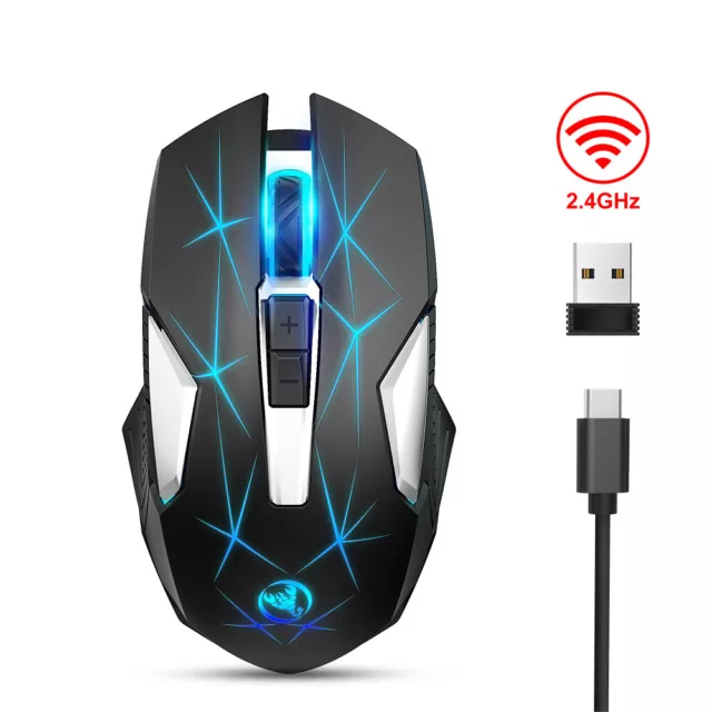 LED RGB 2.4G Cordless Mouse Rechargeable Optical Gaming Mice USB For PC Laptop