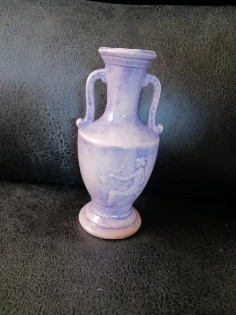 Vintage Greek Inspired Vessel Bud Vase Woman Playing Harp Hobbyist Ceramic