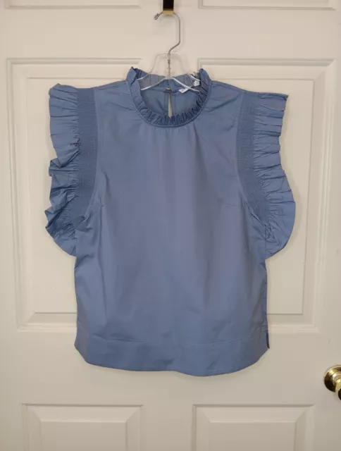 NWT English Factory Women's Ruffle Sleeve Poplin Top Dusty Blue Size Small