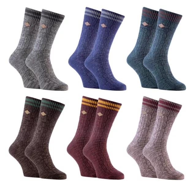 Farah - 2 Paar dicke Baumwollreiche klobige gestrickte formelle Stiefelsocken für Herren