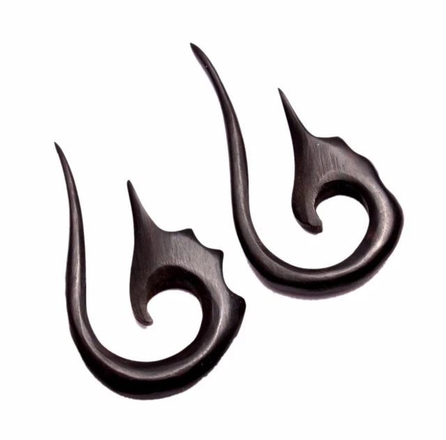 A Pair of Black Nepali Natural Wood USA Organic Ebony Wooden Earrings EAR932