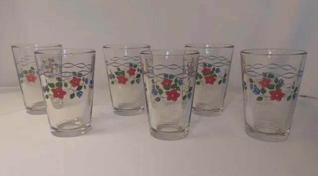 Vintage 8 Oz Libbey Pink And Blue Floral Drinking Glasses Tumblers Set Of 6 16 00 Picclick