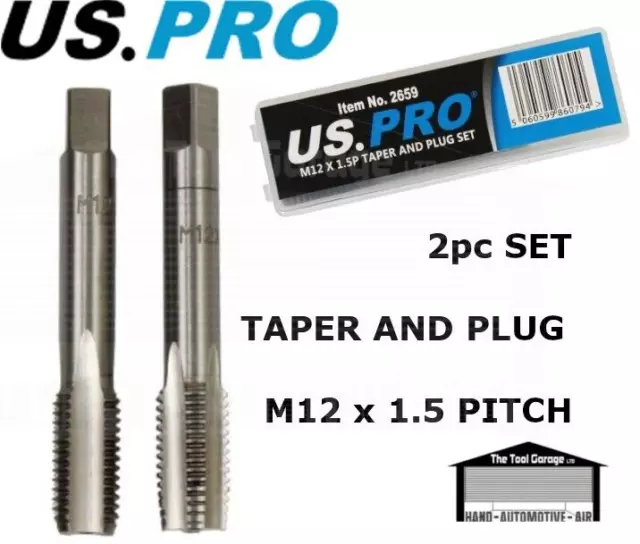 US PRO Tools M12 X 1.5p Taper & Plug Tap Set, Thread Cutting Tool NEW 2659