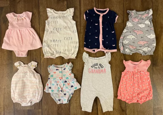 Carters Baby Girl Clothes Lot Newborn NB Summer Romper Pass Me To Grandma Outfit