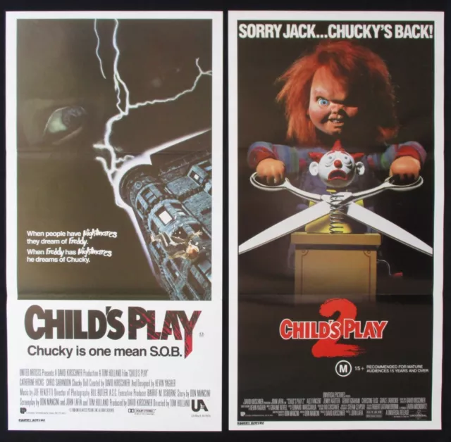 CHILD'S PLAY 1 & 2 Original Australian daybill movie posters Chucky doll horror