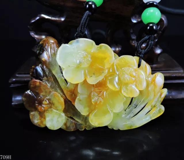 100% NATURAL HAND-CARVED Jade Pendant Jadeite Necklace plum flower 709H ...