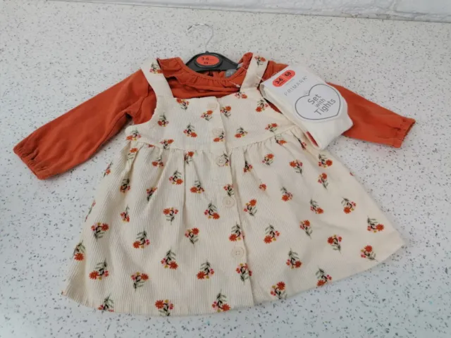Primark Girl's 2 Piece Dress Set With Tights Age 3-6 Months