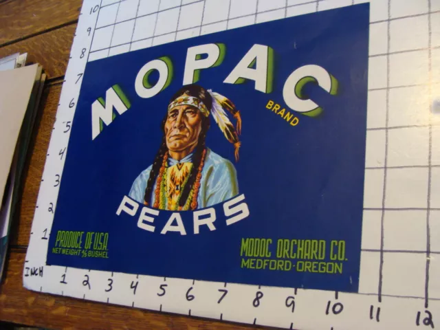 Vintage Early LABEL: MOPAC Brand Pears, w Native American