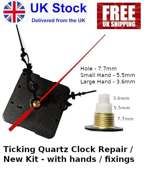 Quartz Clock Repair Kit Movement Mechanism Motor & Hands and Fittings - Ticking