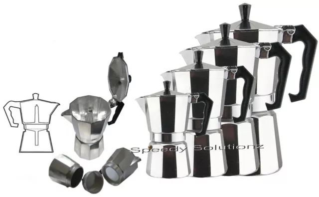 3/6/9/12 Cup Aluminium Espresso Coffee Maker Traditional Continental Cafetieres