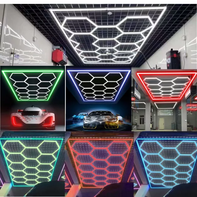 14 Hexagon LED Lampe Werkstatt Garage Wand Decken Leuchte Waben Beleuchtung Rand