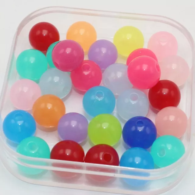 100 Mixed Colour Acrylic Smooth Ball Jelly Tone Round Beads 10mm