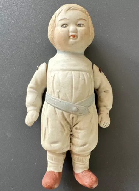 Vintage Hertwig? German Bisque Porcelain 5”Boy Doll With Jointed Arms