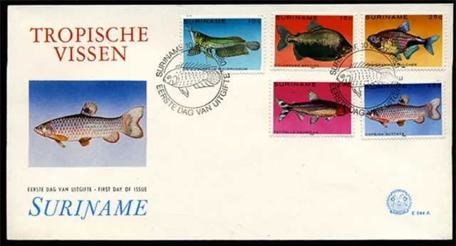 Juego de 4 estampillas de Surinam FDC que representan peces tropicales 2