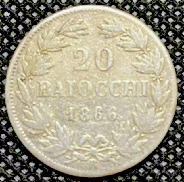 Italien Roma Silber 1866 Münze Stato Pontificio Pio IX 20 Baiocchi q.Fdc