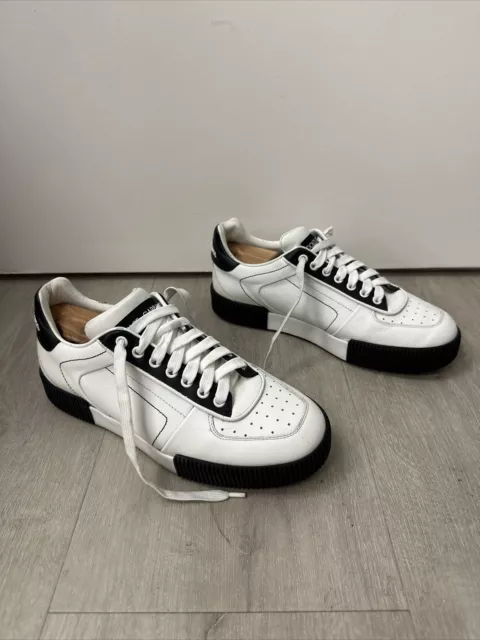 DOLCE GABBANA WHITE And Black Leather Sneakers Men 8.5 $129.00 - PicClick