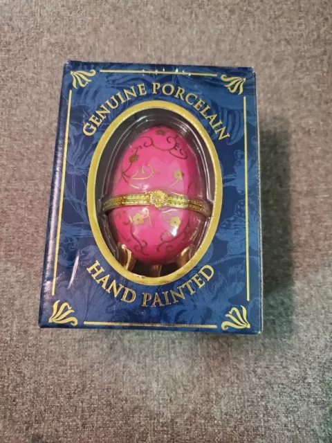 My Treasure Fabulous Pink Egg Genuine Porcelain Hand Painted Gold Trim