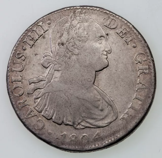 1804Mo TH Mexico 8 Reales Silver Coin In VF Condition, KM 109