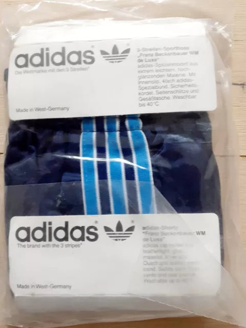 VINTAGE 80er ADIDAS Glanz Nylon Fussball Shorts „De Luxe“ dblau/hblau D4 XS NEU