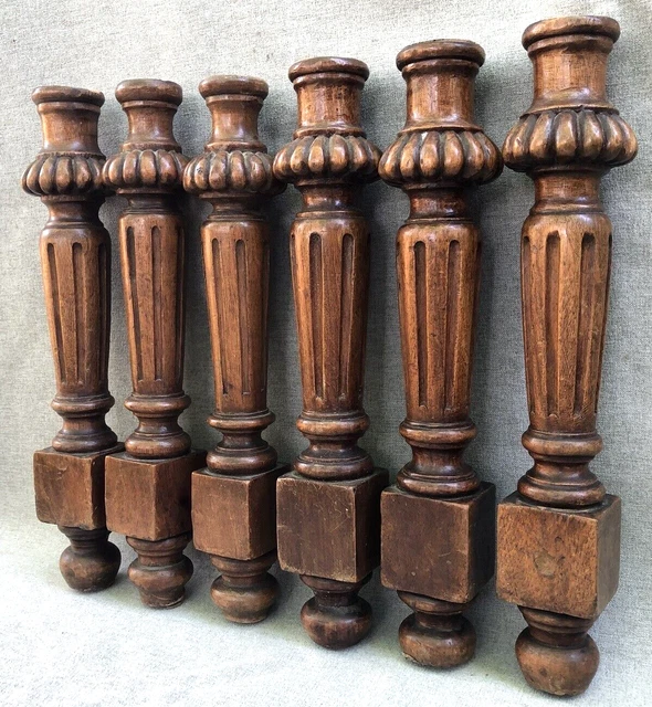 6 antique french furniture columns ornaments lot early 1900's woodwork walnut