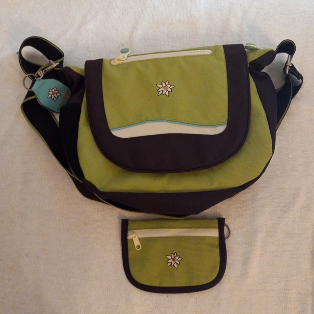 Sherpani Green Crossbody Travel Purse Bag With White Flower Excellent Condition