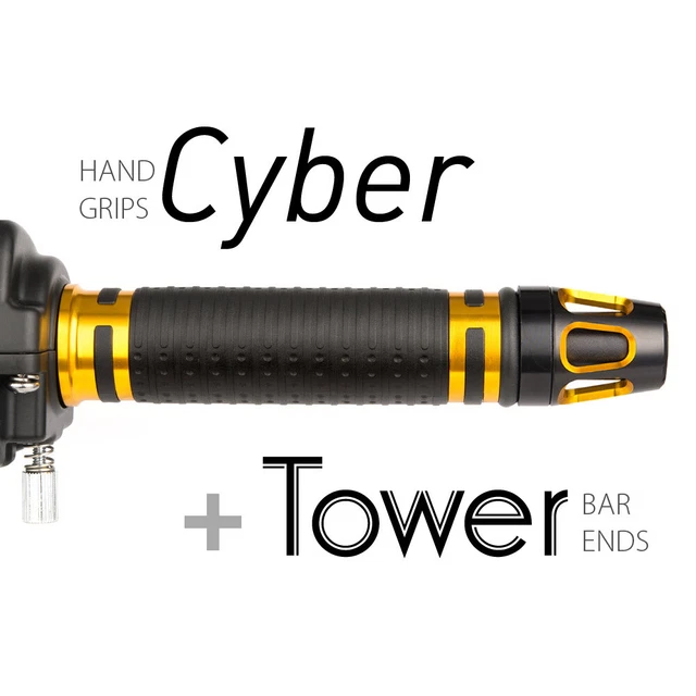 KiWAV Motorcycle Cyber grips Gold with Tower Bar Ends Gold/Black