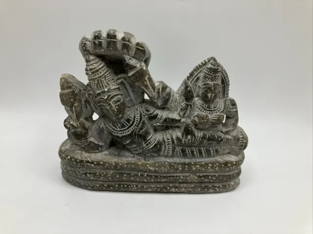 Vtg Hindu Lakshmi Narayan Lord Vishnu Laxmi Statue Idols Figurine Black Stone