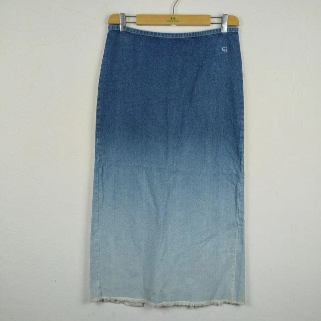 Gonna GUESS Jeans Donna Taglia 31 Blu Denim Cotone Lunga Woman Skirt Casual Logo