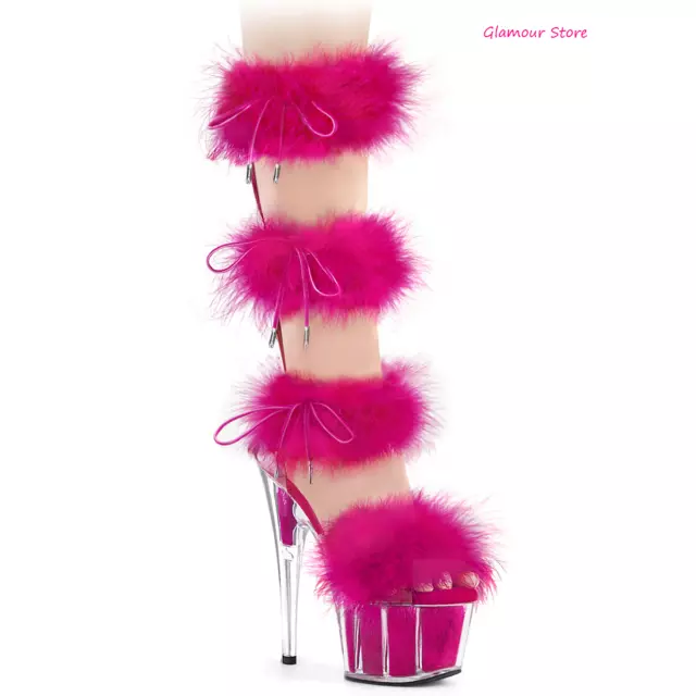 SANDALI TACCO 18 sabot SEXY plateau Fucsia Fasce in Pelliccia dal 35 al 42 club