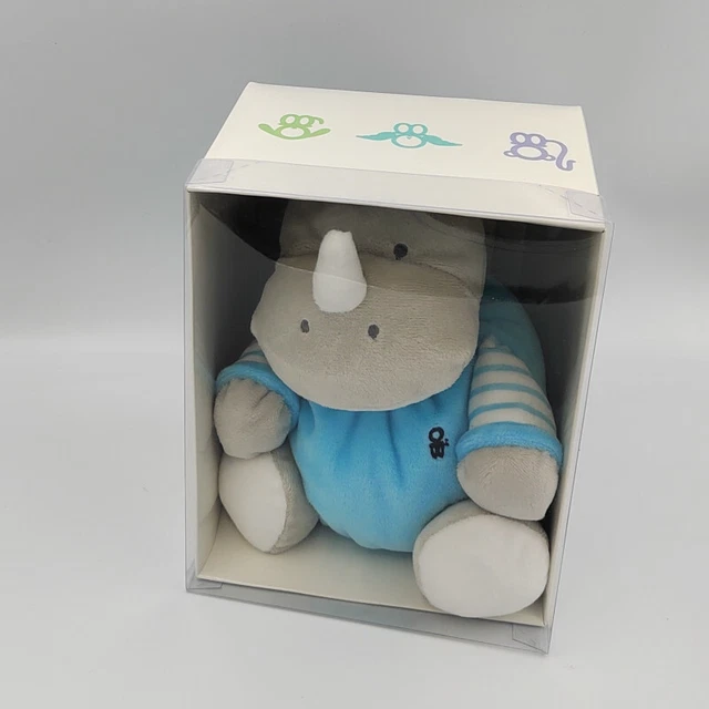 Doudou rhinocéros gris bleu blanc rayé OBAIBI NEUF - 31274