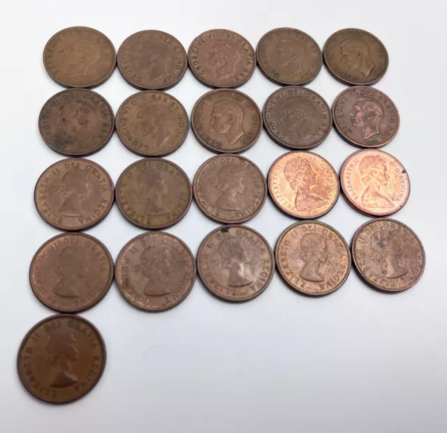 Lot of 21 One Cent Canadian Penny Coin Lot Containing Pennies From 1940-1965