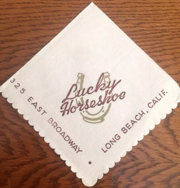Vintage Americana Bar Napkin Tissue Lucky Horseshoe Long Beach California 1950’s