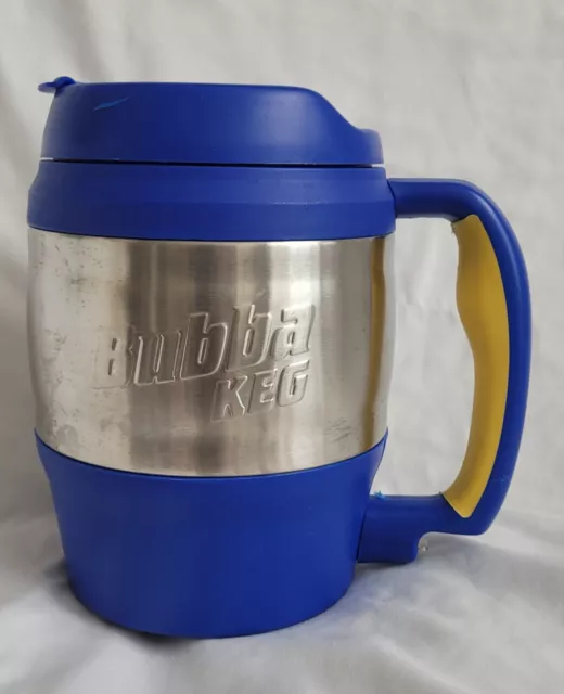 Bubba Keg 52 Ounce NAPA Insulated Travel Mug Navy Blue Yellow Handle Flip Top